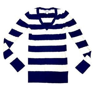 OLD NAVY [ TALL ] Navy Blue White Striped Cable Knit Sweater SM